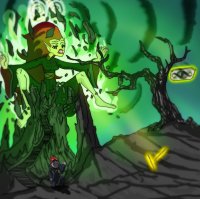 breasts drawing growth giantess mega color long_hair destruction barefoot skirt green_eyes red_hair dress mountains chopsticks xiaolin_showdown outgrowing_space mirror running_away wuya jack_spicer pointed_ears bare_legs iceoff2 cartoon_network