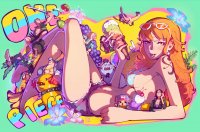 breasts drawing giantess horns manga mega blonde black_hair color tongue swimsuit nami nico_robin one_piece barefoot cleavage bra blue_hair ice_cream green_hair red_hair sandals shorts drink blue_skin sunglasses skeleton palm_trees monkey_d_luffy earrings rainbow goggles pirate legs_crossed sanji luffy brook bare_legs usopp tony_tony_chopper franky jimbei roronoa_zoro mazaochizao
