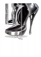 drawing giantess monochrome high_heels unknown_artist crawling foot_crush shrunken_man source_needed imminent_crush no_background
