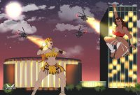 breasts drawing giantess city mega color large_breasts long_hair barefoot cleavage bra skirt buildings helicopter climbing brunette moon ponytail muscles fighting giantesses tribal dark_skin night thighs spot_lights necklace top new_york_city stars tiara orange_hair hairband teenage_mutant_ninja_turtles april_oneil sports_arena roar loincloth bare_legs bare_midriff gadgetboy197 jessica_jacklyn