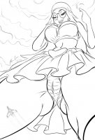 breasts drawing giantess panties giga mega upskirt monochrome large_breasts long_hair cleavage skirt glasses airplane family_guy hat earrings top belt bryan_lobdell thick_thighs looking_at_tiny bare_legs meg_griffin bare_midriff