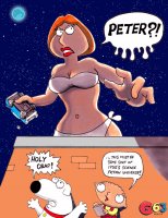 breasts drawing giantess mega dog color handheld rampage cleavage skirt moon red_hair short_hair collar parody family_guy night milf earrings top dialogue stars lois_griffin attack_of_the_50_foot_woman gulliver63 brian_griffin makeshift_clothing bare_midriff stewie_griffin