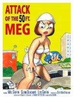 breasts drawing giantess city mega color handheld cleavage skirt buildings glasses brunette short_hair parody highway family_guy vehicles poster thighs hat straddling top attack_of_the_50_foot_woman gulliver63 bare_legs meg_griffin makeshift_clothing bare_midriff