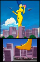breasts drawing nipples giantess nude city mega comic color large_breasts long_hair barefoot pubic_hair buildings helicopter blue_hair foot_crush marge_simpson simpsons vehicles the_simpsons milf lilliputian imminent_crush yellow_skin bigchipher66