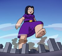 drawing giantess city mega black_hair color destruction barefoot rampage buildings dress foot_crush american_dad smoke goth point_of_view belt imminent_crush bare_legs debbie_hyman megamaliit