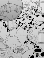vore furry monochrome tongue cow