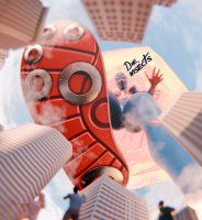 breasts giantess giga city large_breasts butt buildings portal cruel clouds thighs costume point_of_view dialogue imminent_crush digital_render marvel_comics looking_at_tinies spider-girl psyshack3d spider_man_2099