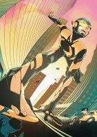 breasts drawing giantess city mega black_hair color armor blue_eyes toes buildings smiling street running pants vehicles reflection ripped_clothing crowds taxi helmet spears janet_van_dyne marvel_comics the_wasp ultimates artsergeititov