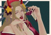 breasts drawing giantess horns blonde color long_hair blue_eyes one_piece cleavage anime shoes kimono dress short_hair bondage shrunken_man pants long_nails jacket licking_lips earrings sanji pinched looking_at_tiny flower_in_hair black_maria