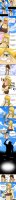 breasts drawing giantess blushing mega blonde comic color large_breasts long_hair butt blue_eyes cleavage skirt brunette embarrassed muscles abs falling pants dangle top dropped dialogue imminent_vore pinched looking_at_tiny cmartworkxl vest bare_midriff between_breasts