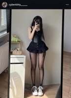 breasts collage black_hair long_hair skirt shoes stockings pet asian unknown_artist phone shrunken_man cage indoors corset source_needed selfie