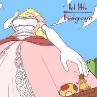breasts drawing giantess mega blonde color large_breasts long_hair princess_peach brunette gloves dress unknown_artist looming super_mario clouds thighs closed_eyes point_of_view earrings source_needed princess_daisy mega_mushroom