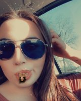 breasts collage vore black_hair long_hair cleavage brunette shrunken_woman tattoo rings looking_at_viewer inside_car