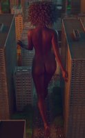 giantess nude city mega butt toes barefoot buildings brunette street walking dark_skin thighs crowds behind_view digital_render allthesizepuns