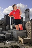 breasts giantess collage city mega destruction buildings brunette short_hair unknown_artist phone shorts source_needed
