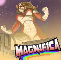 breasts drawing growth giantess city mega blonde color large_breasts long_hair buildings superhero moon muscles abs mask night thighs fist costume point_of_view stars silverback1 magnifica