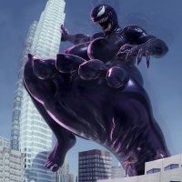 breasts growth nipples giantess city blonde black_hair large_breasts butt claws toes buildings shrinking climbing asian venom muscles fangs pants costume digital_render gwen_stacy symbiote spider-woman marvel_comics spider-gwen cindy_moon silk black_skin thesigmaarts she_venom jessica_drew