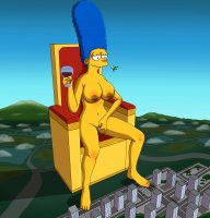 breasts drawing nipples giantess nude pussy giga masturbation city color large_breasts cum toes barefoot buildings blue_hair spaceship sitting marge_simpson mountains wine futurama the_simpsons road throne wine_glass looking_at_tiny planet_express yellow_skin bigchipher66
