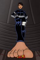 breasts drawing color armor toes barefoot brunette gloves short_hair foot_crush shrunken_man dark_skin indoors point_of_view belt jumpsuit latina hands_on_hips shield iron_man looking_at_tiny marvel_comics maria_hill avengers_earths_mightiest_heroes sctheriaultgts