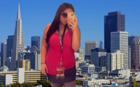 breasts giantess collage city long_hair buildings brunette unknown_artist bbw phone shorts sunglasses tattoo necklace san_francisco source_needed transamerica_pyramid