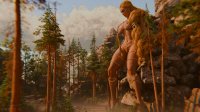 breasts giantess nude mega blonde large_breasts long_hair barefoot goddess mountains forest clouds chains god_of_war braid trees viking looking_at_tiny digital_render jessicagts sif