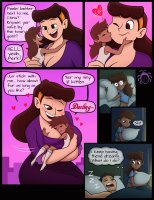 breasts drawing giantess giga city mega comic black_hair color long_hair handheld cleavage buildings bed brunette multiple_sizes smiling couple street kissing giantesses hugging dreaming dark_skin pillows dialogue hairband thought_bubble bare_legs spunkbug perky_towers christine