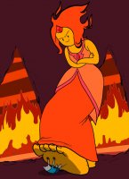 drawing giantess mega color toes barefoot buildings smiling red_hair dress unknown_artist foot_crush fire cruel thighs adventure_time source_needed flame_princess looking_at_tiny finn_the_human orange_skin cartoon_network