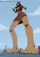 breasts drawing giantess panties city mega upskirt black_hair color large_breasts long_hair bridge destruction handheld toes barefoot cleavage water buildings foot_crush luna suit dark_skin thighs fist latina bracelet office_lady green_nails bare_legs elli-grande