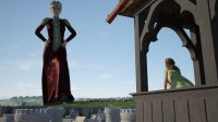 breasts giantess giga mega blonde rampage buildings shoes castle red_hair dress crown queen tower jewlery trees hands_on_hips looking_at_tiny digital_render game_of_thrones margaery_tyrell cersei_lannister celton high_garden