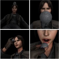 breasts giantess vore giga space handheld brunette gloves short_hair star_wars open_mouth pants jacket belt imminent_vore digital_render cosmic_giantess death_star evergrowingwaifus jyn_erso