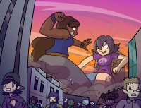 breasts drawing giantess city mega blonde black_hair color long_hair butt destruction buildings glasses brunette short_hair muscles fighting giantesses pants dark_skin goth thighs fist hat freckles crowds bracelet dust running_away hairband twilight armbands hair_buns bare_legs bare_midriff megamaliit molly lia