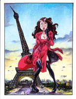 breasts drawing giantess giga city mega color large_breasts destruction blue_eyes cleavage high_heels buildings helicopter brunette gloves dress boots comic_cover vehicles hat paris jacket giant_girl trees eiffel_tower bare_legs trench_coat giant_girl_aventures veronica_kane sabrina_pandora