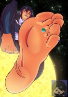breasts drawing giantess earth giga alien space black_hair color long_hair planet toes barefoot purple_eyes moon teen_titans sun costume stars purple_nails dc_comics cosmic_giantess blackfire rebelminder