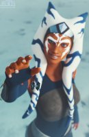 Mega lekku breasts giantess horns mega alien large_breasts blue_eyes gloves spaceship star_wars reaching tattoo belt digital_render orange_skin togruta tie_fighters ahsoka_tano jedi js3ds
