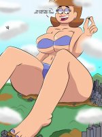 bikini breasts drawing giantess panties city mega color large_breasts butt destruction blue_eyes toes barefoot cleavage bra buildings butt_crush brunette sitting mountains clouds thighs milf earrings dialogue magic_wand bare_legs wish fairly_odd_parents bare_midriff heavy_eyeshadow mrs_turner nanobros1