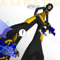 drawing giantess panties mega black_hair color blue_eyes smiling gloves boots mask pants dark_skin jacket dreadlocks goggles belt hoodie dialogue hands_on_hips no_background electricity dc_comics stature marvel_comics static bare_midriff looking_at_tinies fusion amalgam marvelninja ampere static_shock
