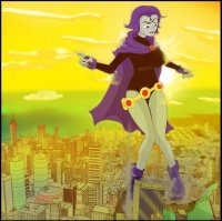 breasts drawing growth giantess city mega color large_breasts water buildings helicopter purple_hair shoes raven teen_titans gloves short_hair foot_crush river clouds thighs cape belt leotard hood dc_comics bare_legs grey_skin iceoff2