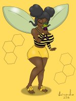 drawing giantess wings black_hair color large_breasts handheld toes shoes teen_titans green_hair sandals kissing beast_boy shorts shrunken_man dark_skin thighs closed_eyes top thick_thighs no_background green_skin dc_comics hair_buns bare_legs bare_midriff bumblebee nyro1