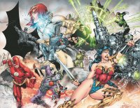 breasts drawing giantess city mega black_hair color long_hair butt armor robot destruction sword gun buildings brunette giganta green_hair red_hair short_hair boots harley_quinn witch fighting comic_cover batman dark_skin punch thighs fist wonder_woman cape belt leotard jumpsuit bracelet tiara joker cyborg white_skin lex_luthor green_lantern helmet debris zipper flash lasers dc_comics bare_legs bowtie deathstroke circe black_adam metallo jim_lee