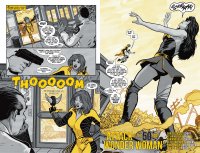 breasts drawing giantess mega comic black_hair color long_hair armor destruction rampage gun skirt buildings giganta police short_hair boots uniform vehicles flying indoors costume wonder_woman swap power_lines jumpsuit bracelet lasso dc_comics bare_legs police_officer black_and_gold