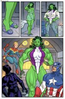 breasts drawing growth nipples giantess blonde comic color large_breasts blue_eyes toes barefoot pubic_hair bed green_eyes jeans gloves green_hair short_hair mini_giantess muscles phone abs collar mask pink_nails avengers flying chair thighs bedroom shirt belt ripped_clothing leotard slippers shield she_hulk captain_america green_skin spikes bare_legs outgrowing_clothes nightstand marvel_comics musclefan captain_marvel black_panther carol_danvers