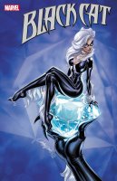 breasts drawing giantess white_hair color large_breasts long_hair blue_eyes claws cleavage smiling gloves sitting shrunken_woman mask comic_cover thighs jewelry necklace jumpsuit zipper no_background diamond black_cat pearl_necklace marvel_comics felicia_hardy