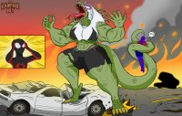 drawing nipples giantess panties tail color tongue destruction claws rampage bra lizard mini_giantess foot_crush muscles fire shorts abs fangs transformation mask vehicles thighs costume ripped_clothing lizard_girl scales hood roar gwen_stacy miles_morales spider-man marvel_comics spider-gwen cutaway spider-man_2099 rampage_guy