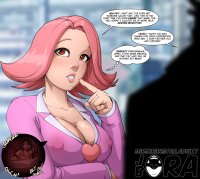 breasts drawing color large_breasts cleavage red_eyes digestion pink_hair shrunken_woman suit inside_view ace_attorney mia_fey dialogue jora-bora cutaway gumshoe april_may milk breast_vore