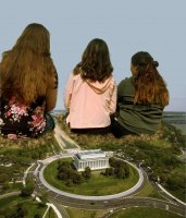 giantess collage city mega long_hair butt water butt_crush brunette unknown_artist sitting giantesses vehicles smoke road trees source_needed washington_dc behind_view