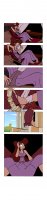 breasts drawing growth giantess mega comic color long_hair destruction toes cleavage brunette ponytail dress lying_down sitting sandals table eating bowl indoors disney vase outgrowing_room hercules megara pillar drsgrowth