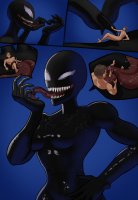 breasts drawing giantess nude masturbation comic color tongue cum claws handheld barefoot brunette fangs shrunken_man oral_sex hands_on_hips no_background looking_at_tiny symbiote spider-man marvel_comics gtsgwess she_venom