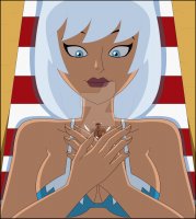 drawing white_hair mega color swimsuit blue_eyes beach handheld cleavage bra couple red_hair lying_down short_hair muscles abs shrunken_man ice justice_league green_lantern looking_at_tiny dc_comics nightcore100 ice_(dc_comics)
