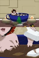 breasts drawing nude blonde comic color bath cleavage brunette multiple_sizes christmas shorts shrunken_woman shrunken_man avengers cup chocolate ant-man candle hot_chocolate janet_van_dyne marvel_comics nightcore100 the_wasp avengers_earths_mightiest_heroes hank_pym marshmallows