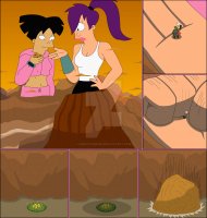 breasts drawing giantess city mega alien comic black_hair color destruction purple_hair asian ponytail short_hair cartoon eating mountains giantesses hand_crush pants clouds leela futurama cape hands_on_hips cookie looking_at_tiny amy_wong cyclops nightcore100 bare_midriff crumbs